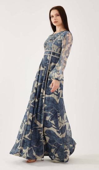 Koai-Blue And Cream Floral Embroidered Dress-INDIASPOPUP.COM