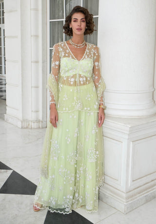 Lime green gathered peplum and sharara set