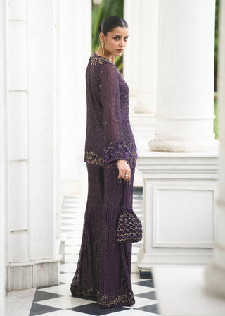 Purple embroidered tunic and palazzo pants