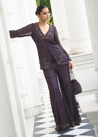 Purple embroidered tunic and palazzo pants