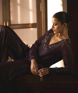 Purple embroidered tunic and palazzo pants