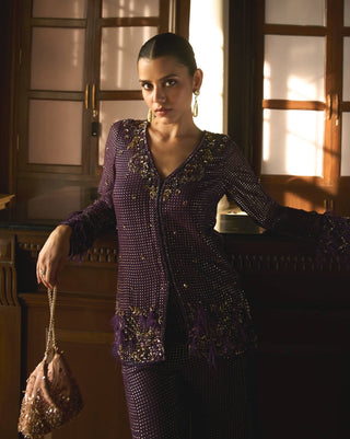 Purple embroidered tunic and palazzo pants