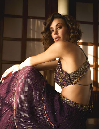 Purple Tiered Lehenga Set by Sanya Gulati available on Indiaspopup.com