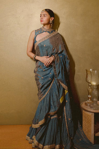 Mist blue banarsi tissue silk sari with blouse