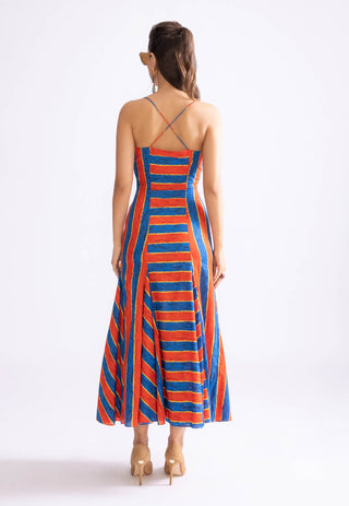 Nia Red Blue Fitted Dress by Saaksha & Kinni, available on Indiaspopup.com