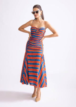 Nia Red Blue Fitted Dress by Saaksha & Kinni, available on Indiaspopup.com