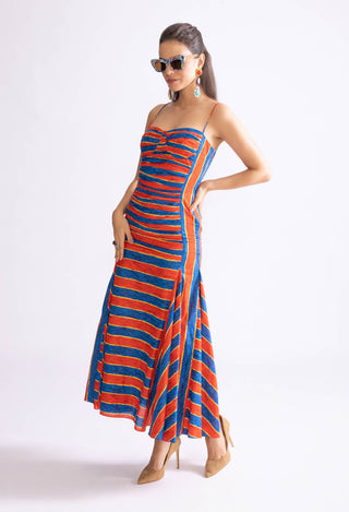 Nia Red Blue Fitted Dress by Saaksha & Kinni, available on Indiaspopup.com