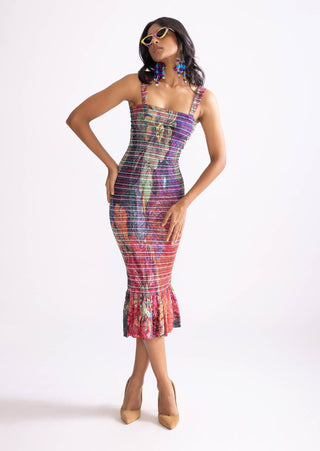 Sage Multicolor Bodycon Dress by Saaksha & Kinni, available on Indiaspopup.com