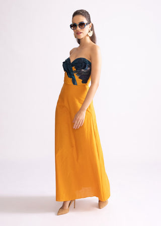 Hazel Mango Strapless Dress by Saaksha & Kinni, available on Indiaspopup.com