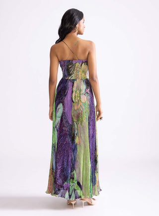 Harlow Green Purple Pleat Dress by Saaksha & Kinni, available on Indiaspopup.com