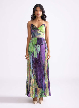Saaksha & Kinni Harlow Green Purple Pleat Dress | Indiaspopup.com Saaksha & Kinni Harlow Green Purple Pleat Dress | Indiaspopup.com