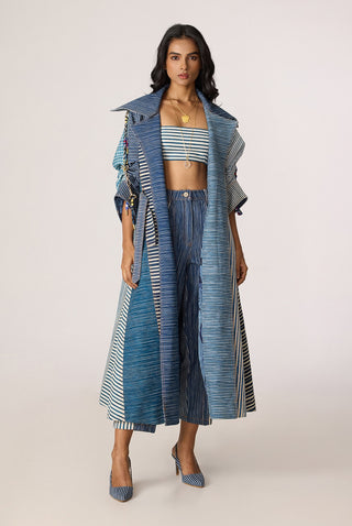 Selah blue gray trench with bustier and jeans