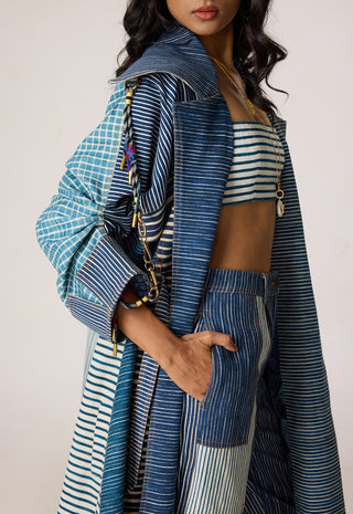 Selah blue gray trench with bustier and jeans