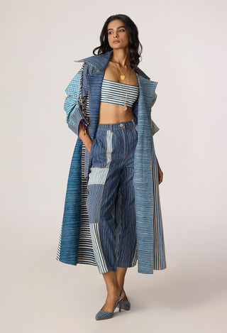 Selah blue gray trench with bustier and jeans