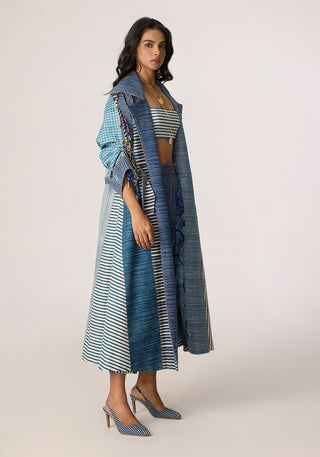 Selah blue gray trench with bustier and jeans