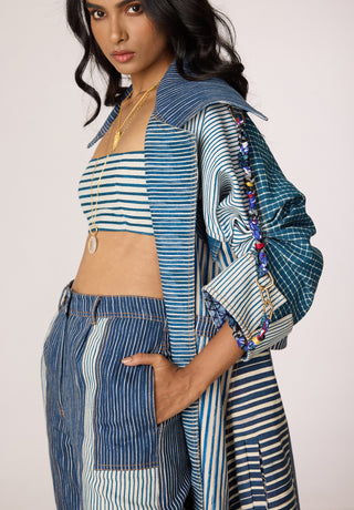 Selah blue gray trench with bustier and jeans