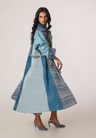 Selah blue gray trench with bustier and jeans