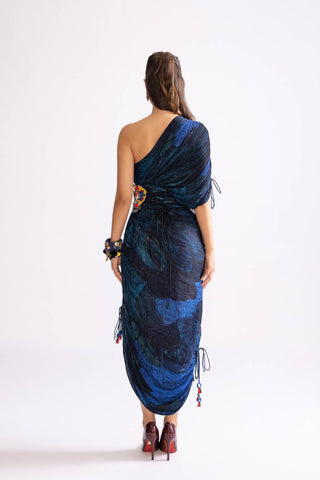 Mira Blue Pleat Dress And Corset by Saaksha & Kinni, available on Indiaspopup.com