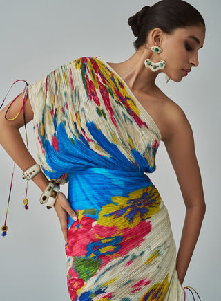 Mira Floral Pleat Sari Dress by Saaksha & Kinni, available on Indiaspopup.com