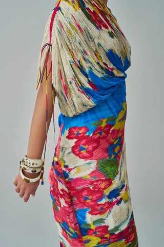 Mira Floral Pleat Sari Dress by Saaksha & Kinni, available on Indiaspopup.com