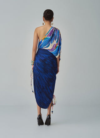 Mira Blue One-Shoulder Dress by Saaksha & Kinni, available on Indiaspopup.com