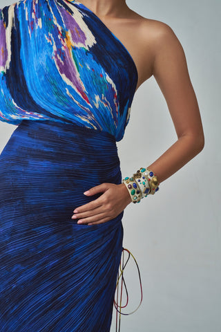 Mira blue one-shoulder dress