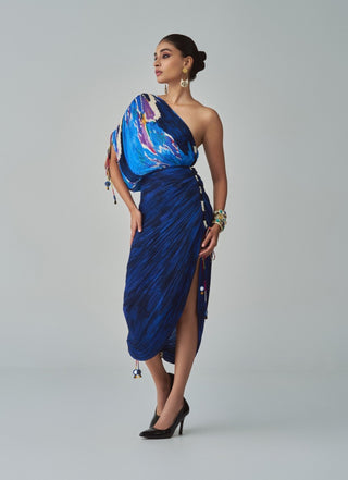 Mira blue one-shoulder dress