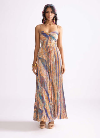 Kiara Wave Printed Maxi Dress by Saaksha & Kinni, available on Indiaspopup.com