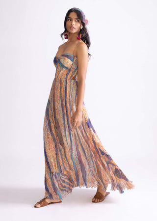 Kiara Wave Printed Maxi Dress by Saaksha & Kinni, available on Indiaspopup.com