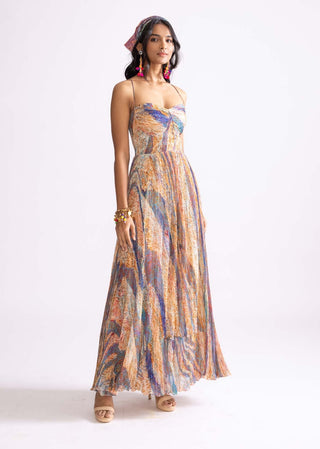 Kiara Wave Printed Maxi Dress by Saaksha & Kinni, available on Indiaspopup.com