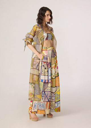 Belen multicolor trench with bustier and trousers