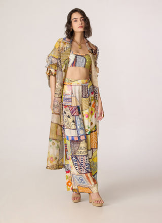 Belen multicolor trench with bustier and trousers