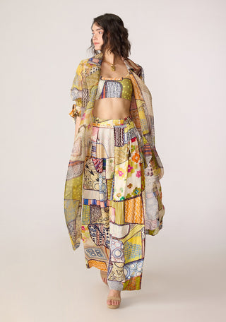 Belen multicolor trench with bustier and trousers