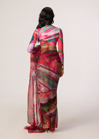 Zavi pink multicolor blouse with Agatha sari