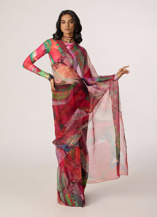 Zavi pink multicolor blouse with Agatha sari