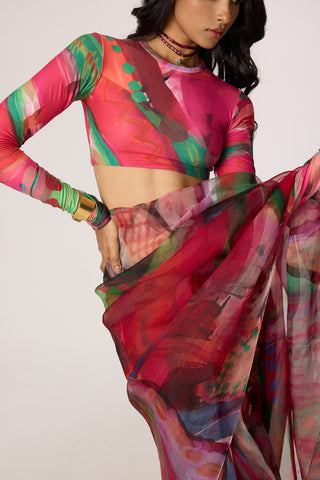 Zavi pink multicolor blouse with Agatha sari