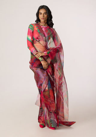 Zavi pink multicolor blouse with Agatha sari
