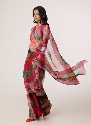 Zavi pink multicolor blouse with Agatha sari