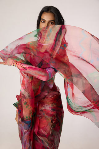 Zavi pink multicolor blouse with Agatha sari