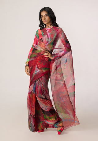 Zavi pink multicolor blouse with Agatha sari