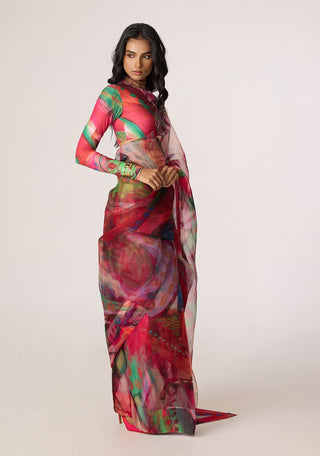 Zavi pink multicolor blouse with Agatha sari