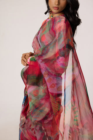 Zavi pink multicolor blouse with Agatha sari