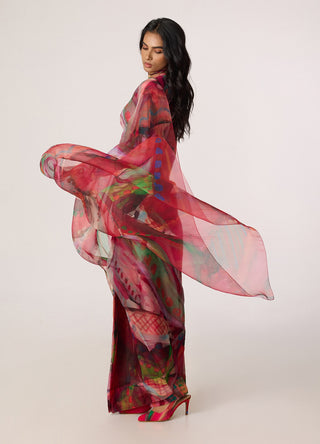 Zavi pink multicolor blouse with Agatha sari