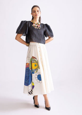 Joey Black Blouse And Ivory Skirt by Saaksha & Kinni, available on Indiaspopup.com