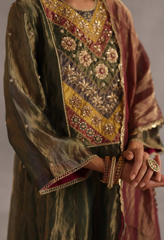 Navratna olive green kurta set