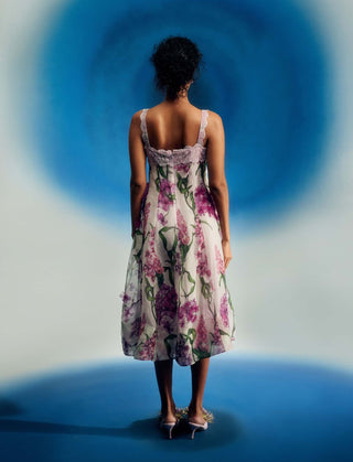 Wild wisteria organza panel midi dress
