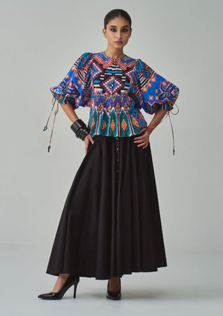 Tanya Blue Blouse And Black Skirt by Saaksha & Kinni, available on Indiaspopup.com