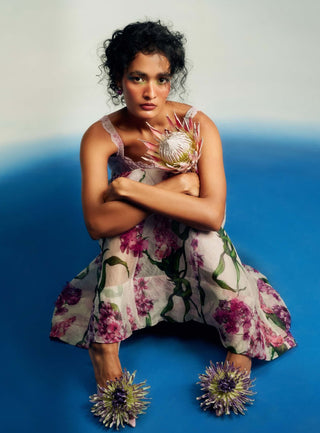 Wild wisteria organza panel midi dress