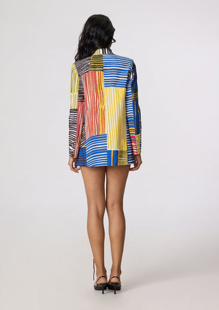 Rebekkah multicolor blazer with bodysuit and skirt