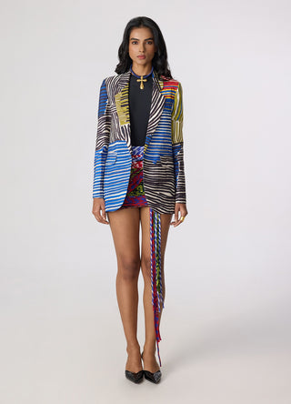 Rebekkah multicolor blazer with bodysuit and skirt